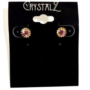 Elegant CrystalZ Gold Tone Pink Crystal Stud Earrings - Women's Fashion Jewelry